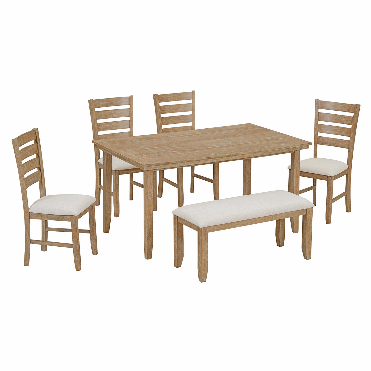 TREXM 6Pc  Dining Set (Natural Wood Wash)