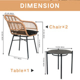 3 Piece Outdoor Wicker Bistro Style Table And 2 Chairs - Black / Natural