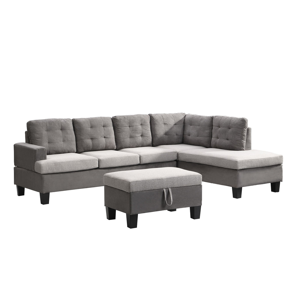 Sofa With Chaise And Storage Ottoman - Gray