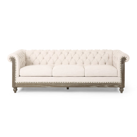 Transitional Sofa with Wood Legs and Accents - Beige