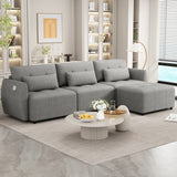 113.3" Modular Sectional Sofa with Ottoman, USB and USB-C Ports, Gray