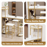 3 Piece Bar Table And Chairs Set - White / Gold