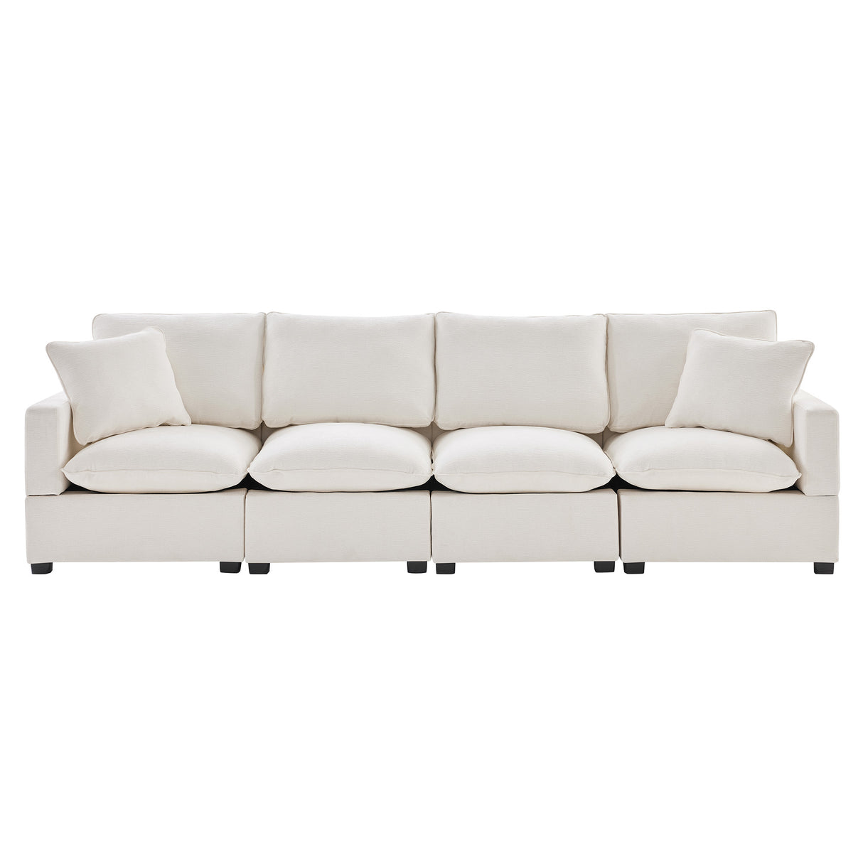 Modern Chenille  Modular Sofa with 2 Pillows - White