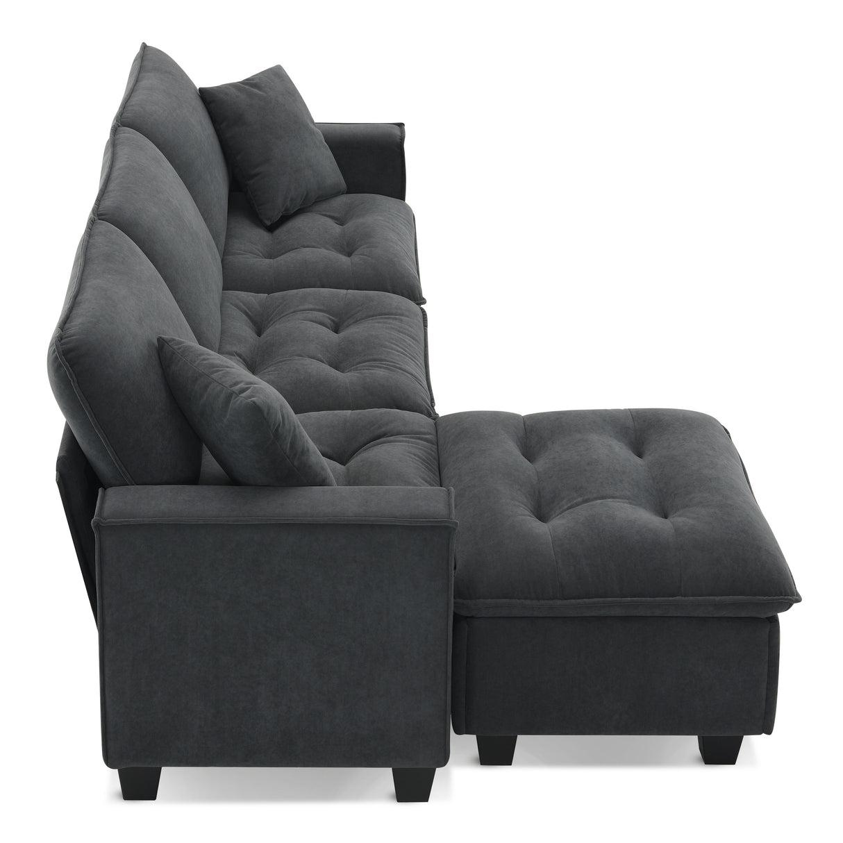 Modern Sectional Sofa with Pillow sand Ottoman - Dark Gray