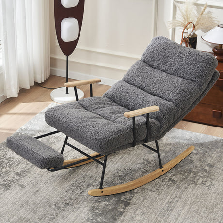 Modern Teddy Gliding Rocking Chair With High Back, Retractable Footrest, And Adjustable Back Angle For Nursery, Living Room, And Bedroom