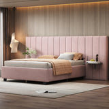 Full Size Upholstered Platform Bed with Tall Headboard, Pink