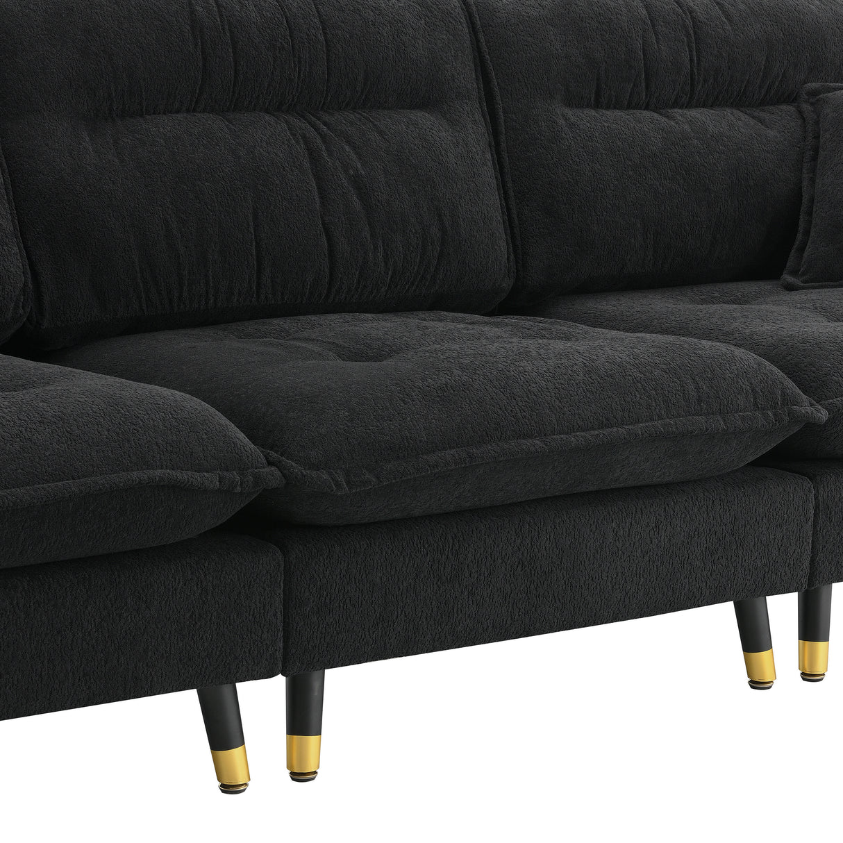 L shaped Sectional Sofa with Cloud Chenille Fabric and Ottoman - Black