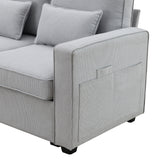 114.2" Upholstered Sofa with Console, 2 Cupholders, 2 USB Ports for Wired or Wireless Charge with 4 Pillows - Light Gray