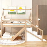 Twin Over Twin House Loft Or Bunk Bed With Slide And Staircase