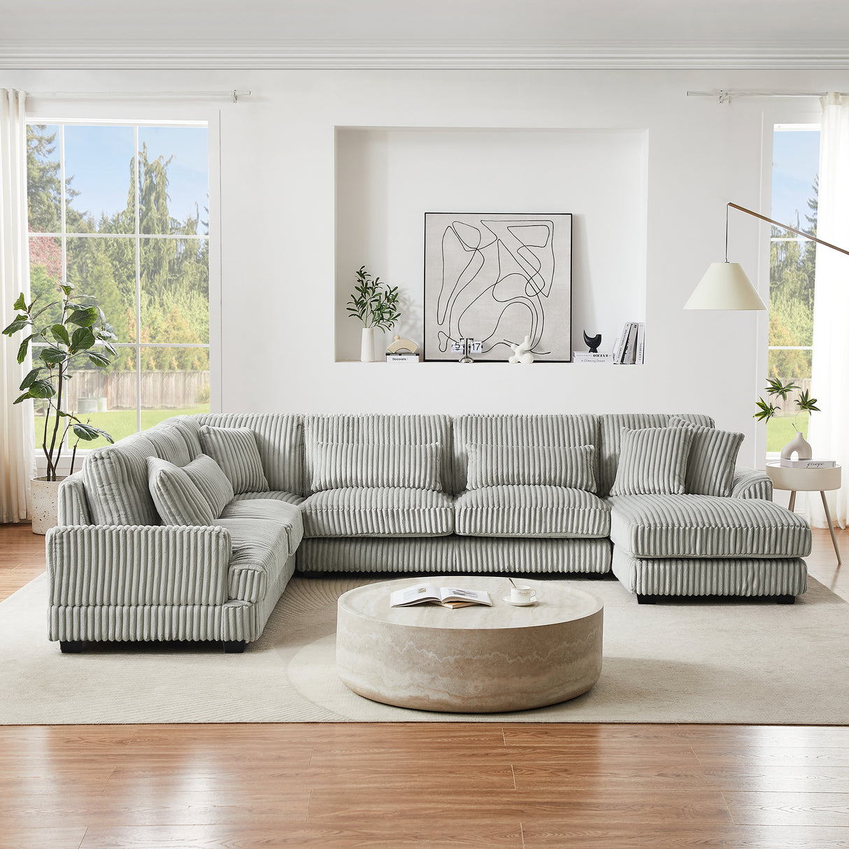 129" Oversized U-shaped Sofa Sectional in Soft Corduroy with a Chaise Lounge , Grey