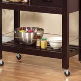 Kitchen Cart Red Cocoa Faux Marble Chunky Thick Top Two Drawers Locking Rubber Wheel Castors Slat Vented Shelves Towel Bar - Espresso