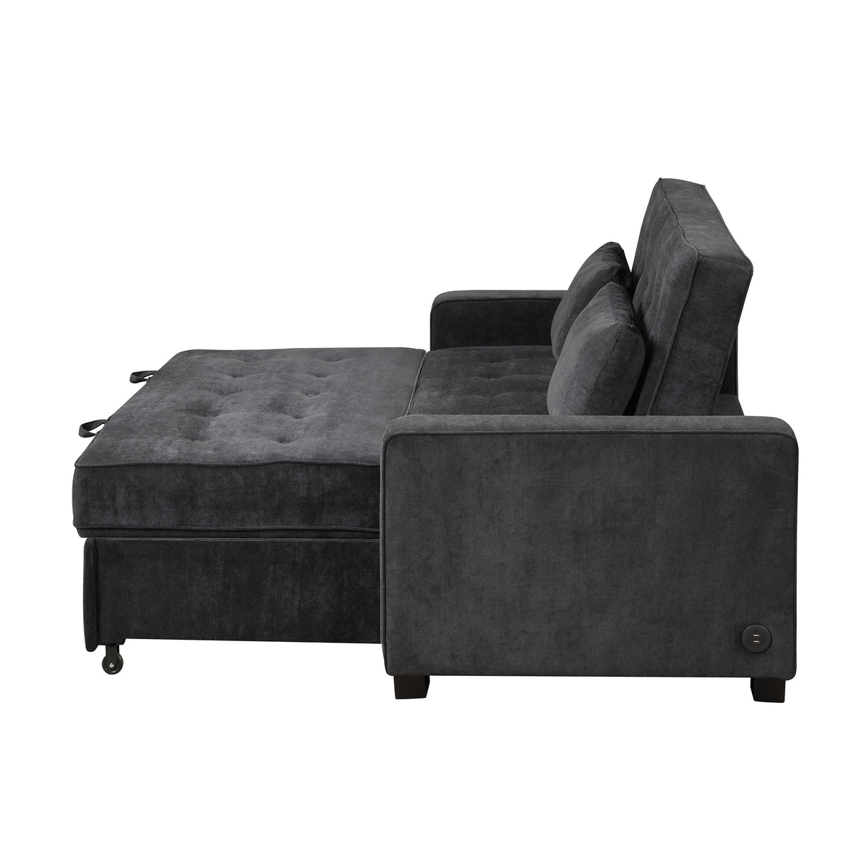 66.5" Upholstered Loveseat With Pull Out Bed, Two Throw Pillows, Dual USB Charging Port and Adjustable Backrest - Black