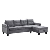 Modern Sectional Sofa With  Right Lounge Storage Chaise and Cup Holder - Gray