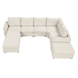 121.3" Modular Sectional Sofa with Two Movable Ottomans,  Beige