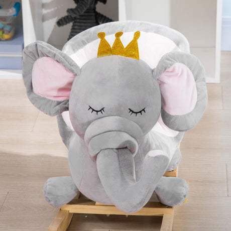 Qaba - Baby Rocking Elephant With Wooden Base For 1.5 - 3 Year Olds - Gray