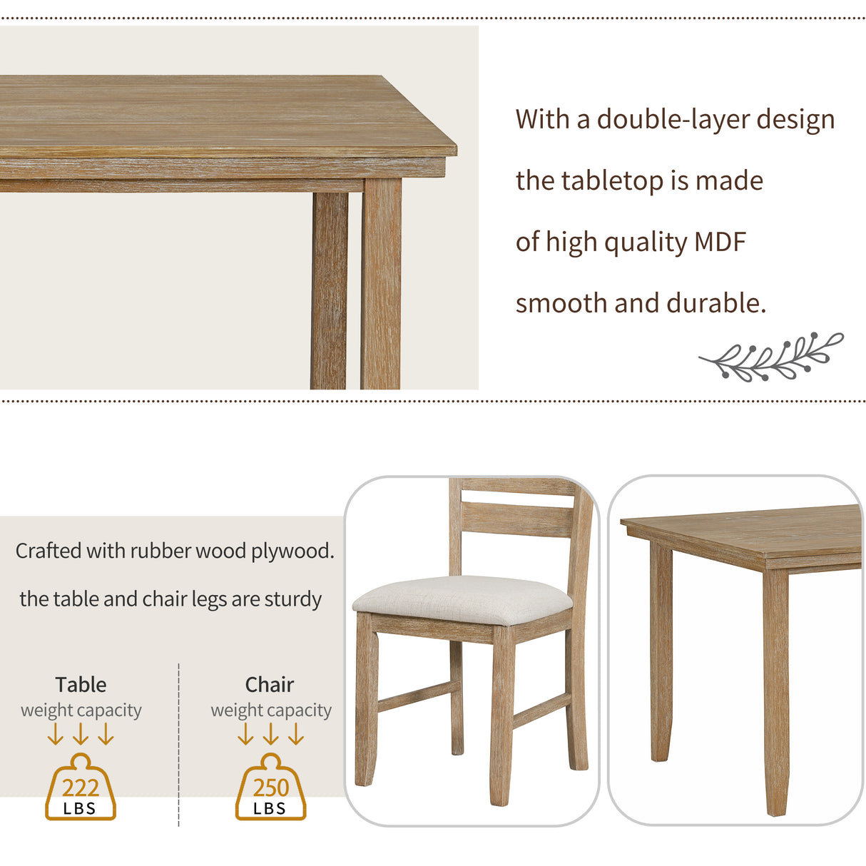 TREXM 6Pc  Dining Set (Natural Wood Wash)