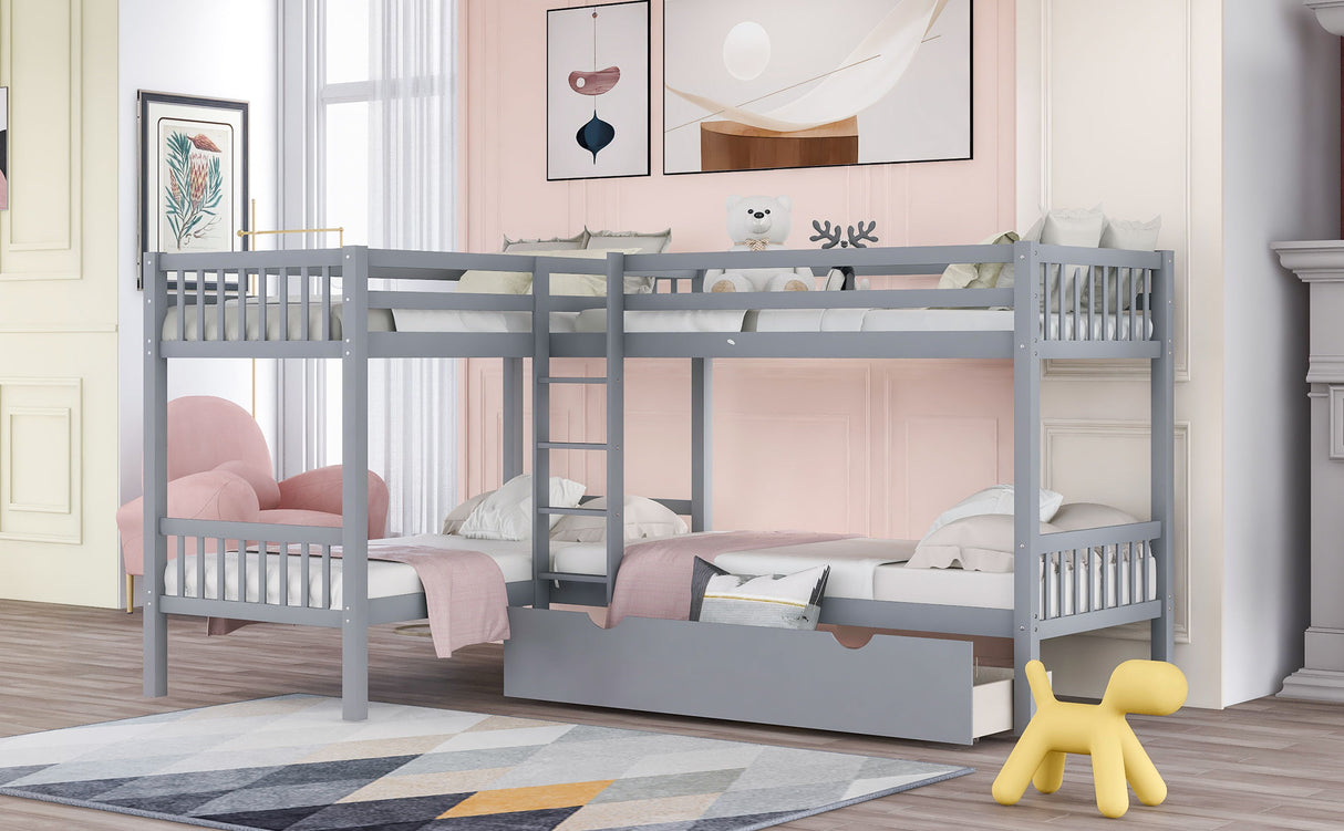 Twin L Shaped Bunk Bed With Drawers