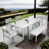 6 Piece Dining Set Including 4 Dining Chairs, 1 Dining Bench  And Two-Tone Rectangle Table With Umbrella Hole - Matte White / Grayish