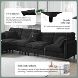 Modern Convertible Sectional Sofa with Pillows and Ottoman - Black