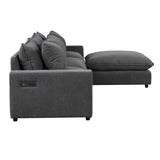 128" Chenille Cloud Sofa with Ottoman, Charging Ports and Three Back Pillows - Grey