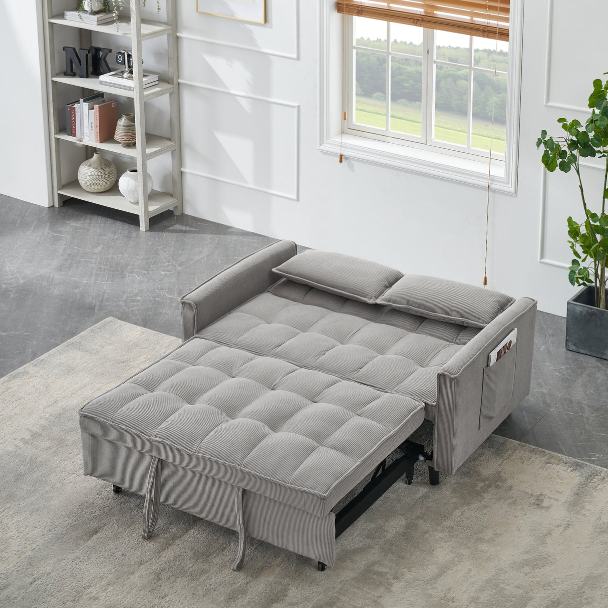 54.30-inch Love Seat with pull out bed - light grey