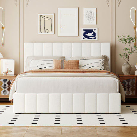 Queen size Upholstered Platform bed with a Hydraulic Storage System - White