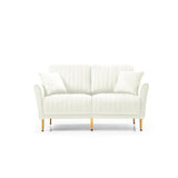 2 PC Velvet Living Room Set Including 2 Love Seats with Four Throw Pillows and Metal legs - Off White