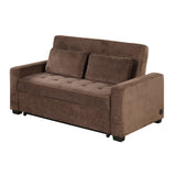 66.5" Upholstered Loveseat With Pull Out Bed, Two Throw Pillows, Dual USB Charging Port and Adjustable Backrest - Brown