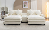 112.6" Chenille Upholstered Sofa with Two Ottomans, Two USB Ports, Two Cup Holders and Large Storage Box - Beige