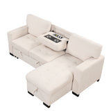 Sleeper Sofa Chaise with Storage  and USB Charger - Beige