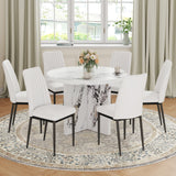 7 Piece Round Dining Table Set with 6 Upholstered Chairs - White