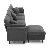 Modern  Sectional Sofa with Pillows and Ottoman - Gray