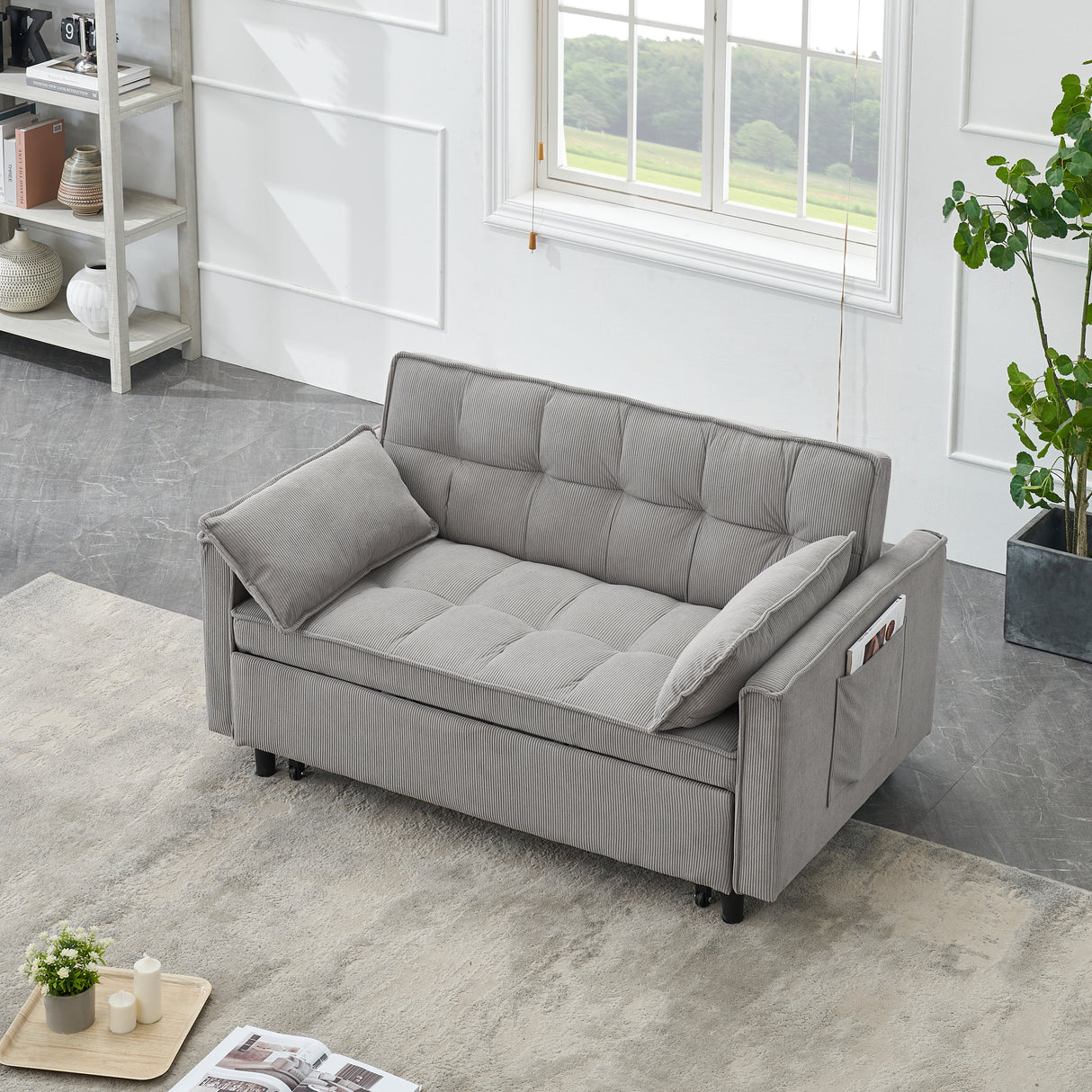 54.30-inch Love Seat with pull out bed - light grey