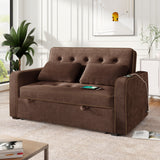 66.5" Upholstered Loveseat With Pull Out Bed, Two Throw Pillows, Dual USB Charging Port and Adjustable Backrest - Brown