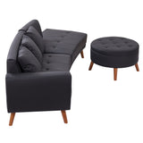 107" Contemporary Sofa with a Round Storage Ottoman and Three Removable Pillows - Black