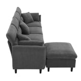 Modern  Sectional Sofa with Pillows and Ottoman - Gray