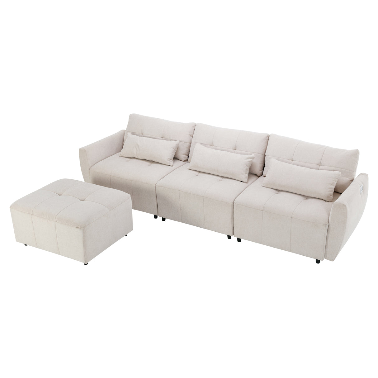 113.3" Modular Sectional Sofa with Ottoman and USB and USB-C Ports - Beige