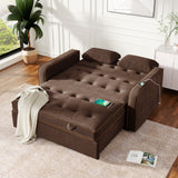 66.5" Upholstered Loveseat With Pull Out Bed, Two Throw Pillows, Dual USB Charging Port and Adjustable Backrest - Brown