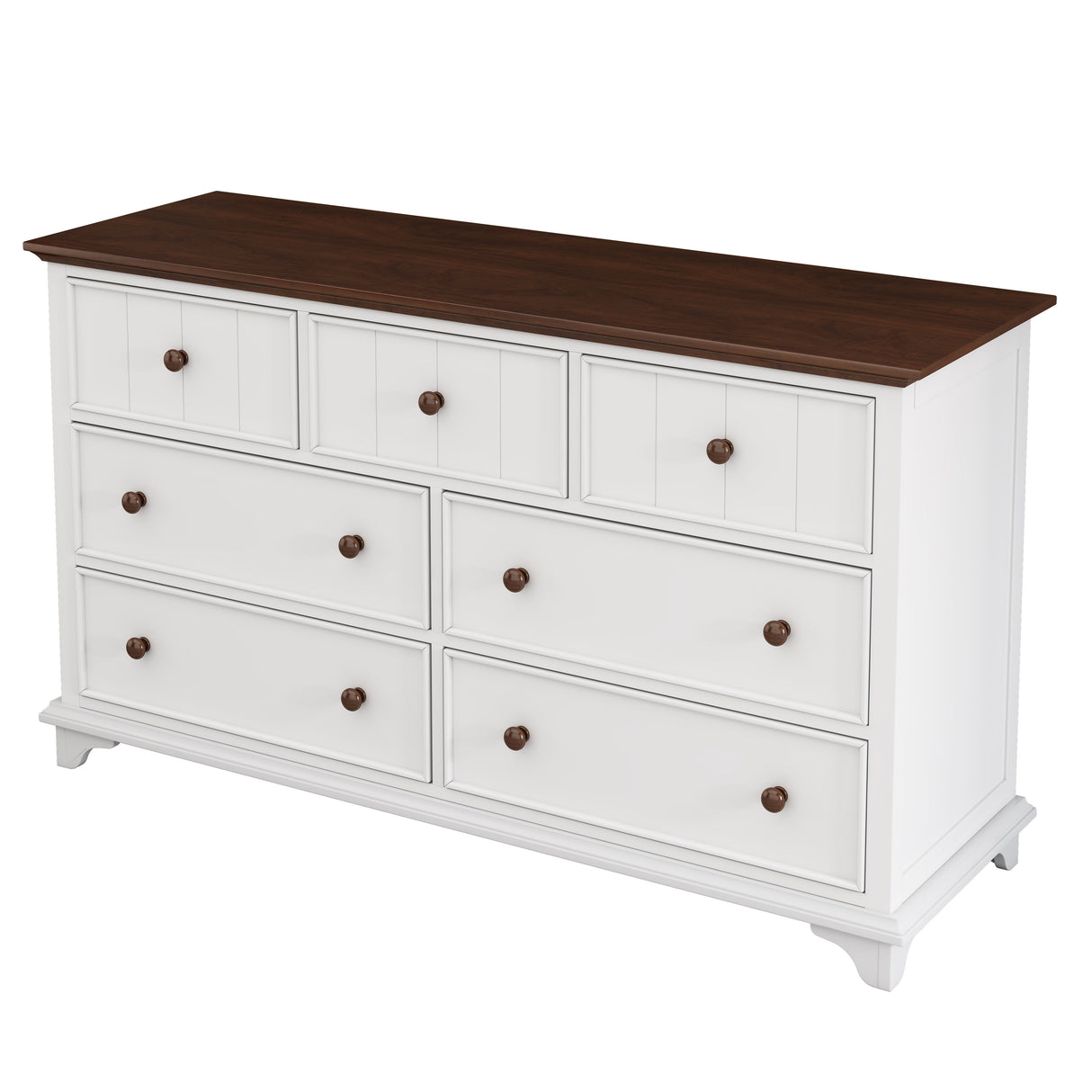 Seven Drawer Dresser - White / Walnut