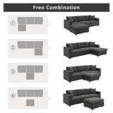 Modern Sectional Sofa, L-Shaped Couch Set With 2 Free Pillows, 4-Seat Polyester Fabric Couch Set With Convertible Ottoman For Living Room, Apartment, Office