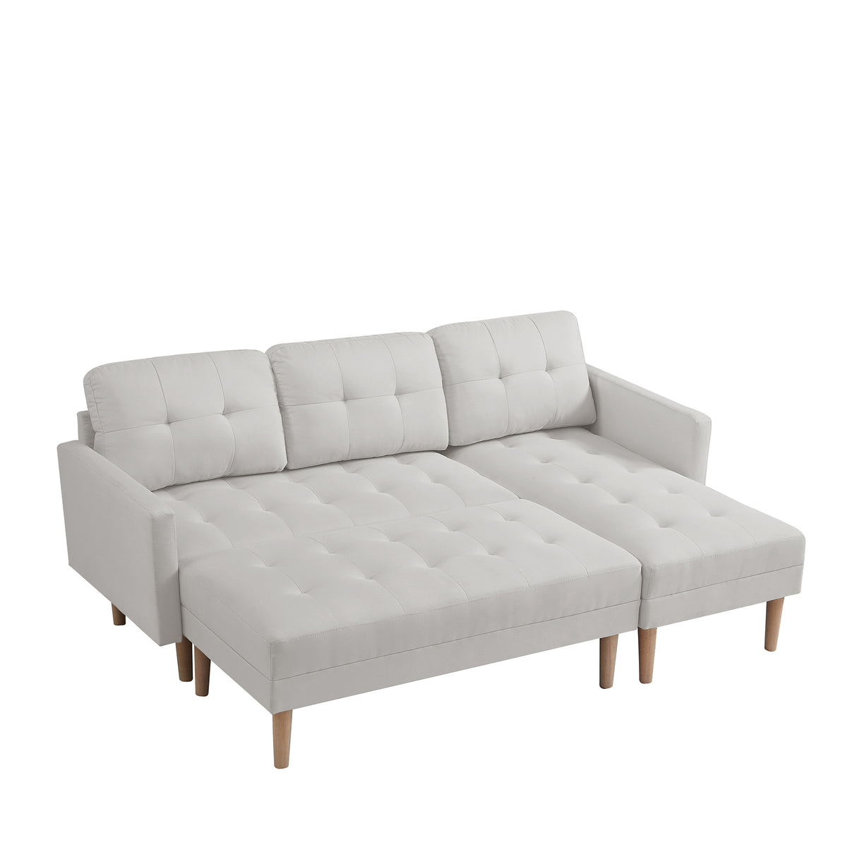 White Fabric Right Facing Sofa Chaise with Ottoman - White