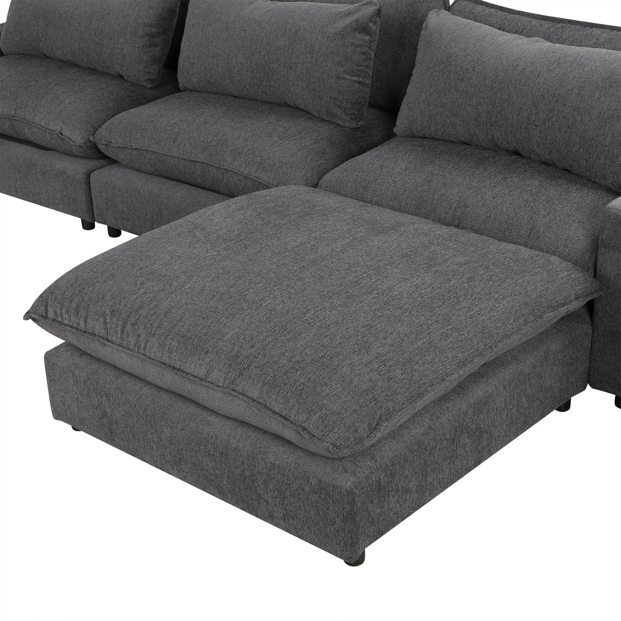 128" Chenille Cloud Sofa with Ottoman, Charging Ports and Three Back Pillows - Grey