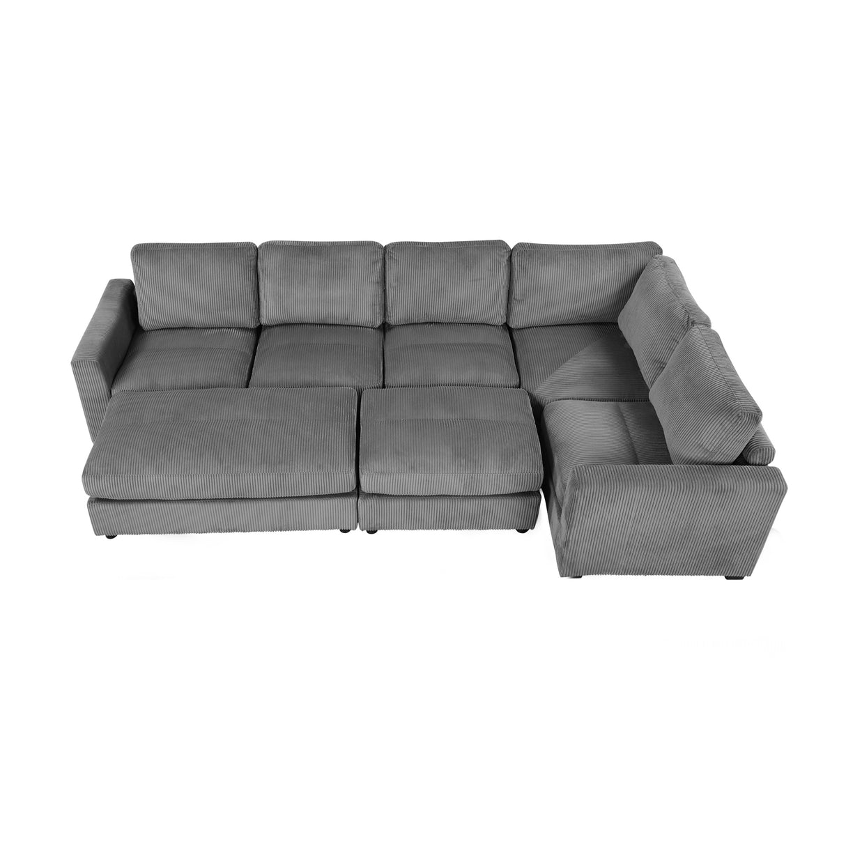 121.3" Modular Sectional Sofa with Two Movable Ottomans, Gray