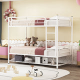 Twin Over Twin Metal Bunk Bed With Shelf And Guardrails