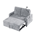 53.9" Modern Loveseat Pull-out Sofa Bed with Adjustable Backrest ,Two Cup Holders, Phone Holder, Three Charging Ports and Side Storage Pocket , Beige