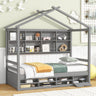 House Bed With Roof Frame, Bedside-Shelves, Under Bed Storage Unit