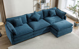 112.2" Chenille Upholstered Sofa with Ottoman and 5 Pillows - Blue