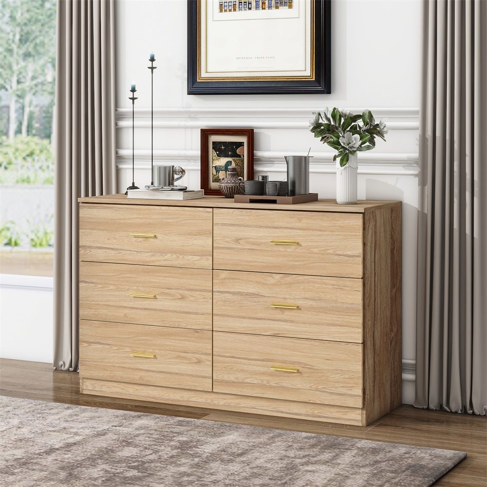 Modern 6 Drawer Dresser For Bedroom, Ample Storage Wide Chest Of Drawers, Sturdy & Safe