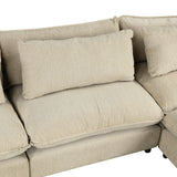 128" Chenille Cloud Sofa with Ottoman, Charging Ports and Three Back Pillows, Beige