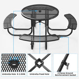 Round Outdoor Steel Picnic Table 46" With Umbrella Pole - Black